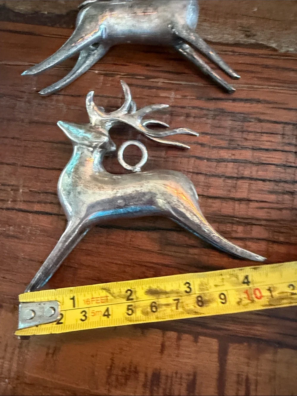 VTG Pottery Barn Silver Plated Leaping Reindeer Ornaments Set of 2 Christmas
